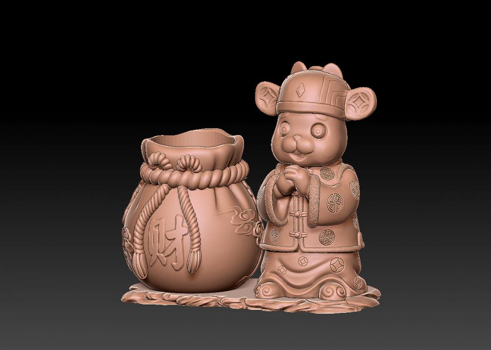 兔年聚财笔筒 13D打印模型