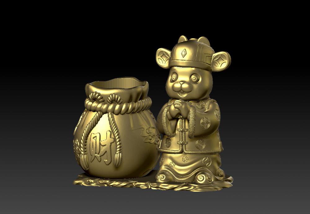 兔年聚财笔筒 13D打印模型