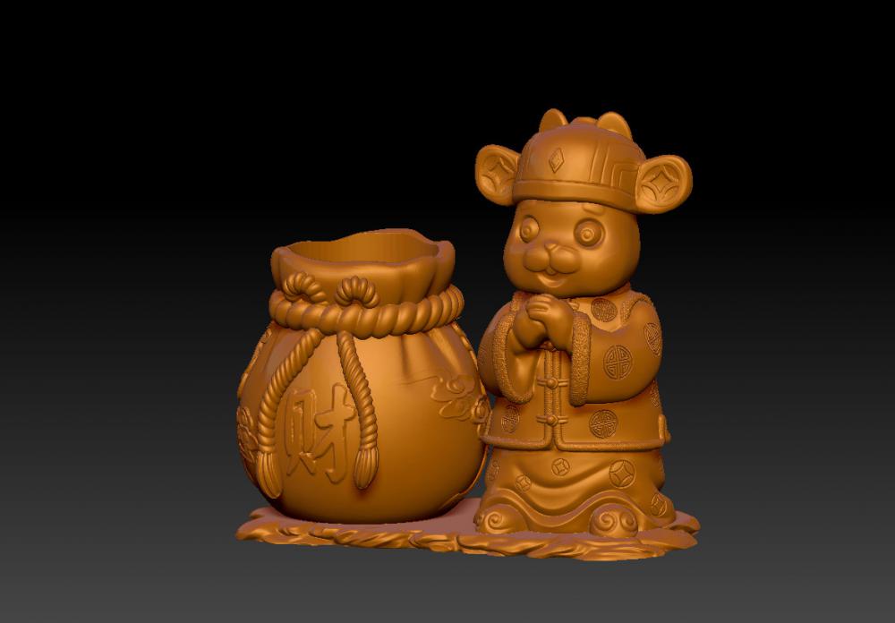 兔年聚财笔筒 13D打印模型