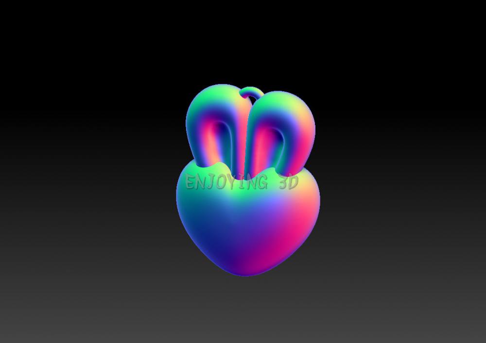 爱心兔耳吊墜 1 & 23D打印模型