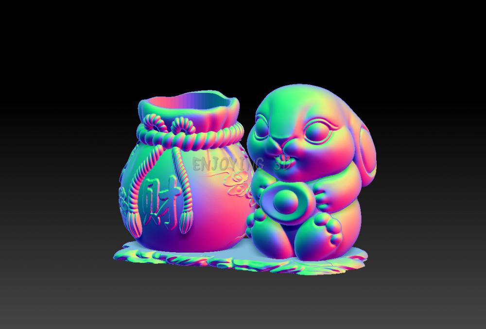 兔年聚财笔筒 33D打印模型