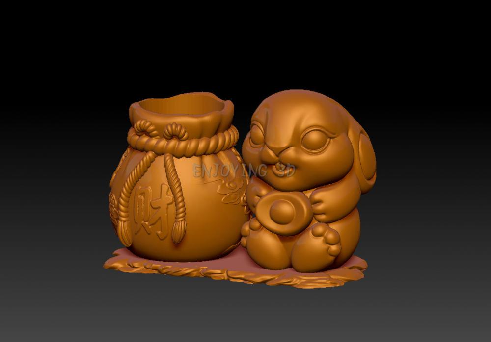 兔年聚财笔筒 33D打印模型