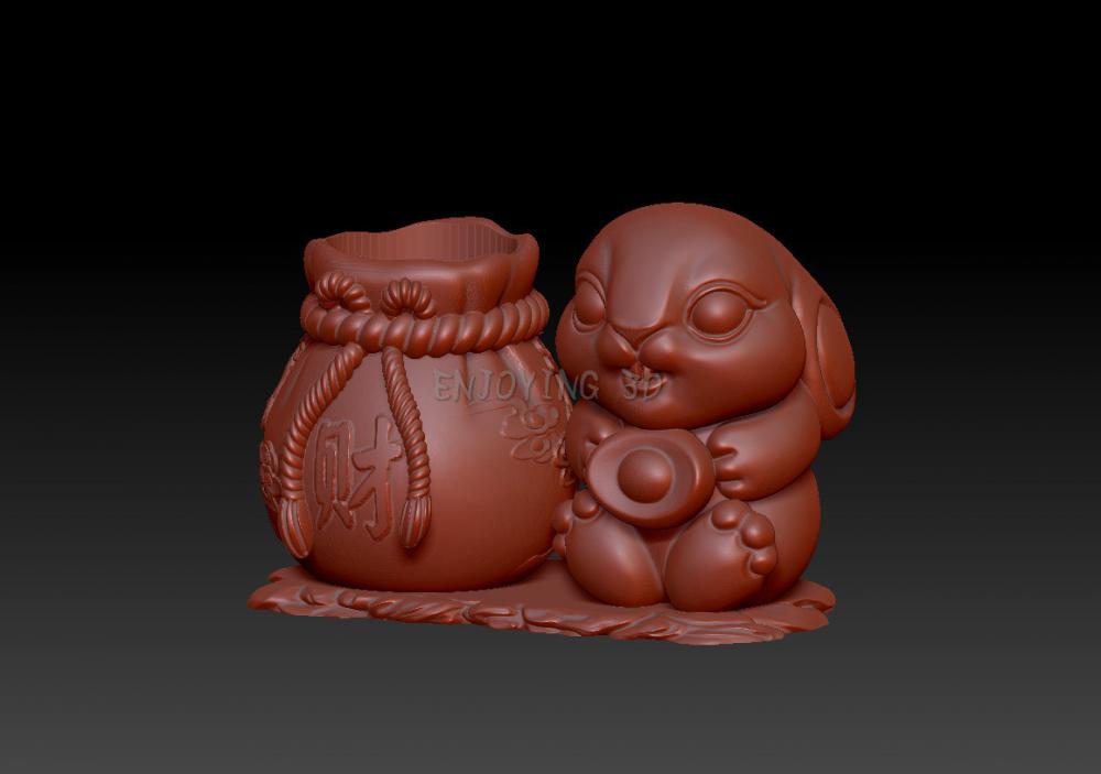 兔年聚财笔筒 33D打印模型