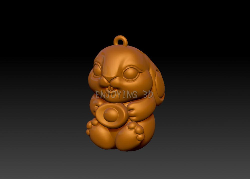 兔年-金元宝兔吊坠3D打印模型