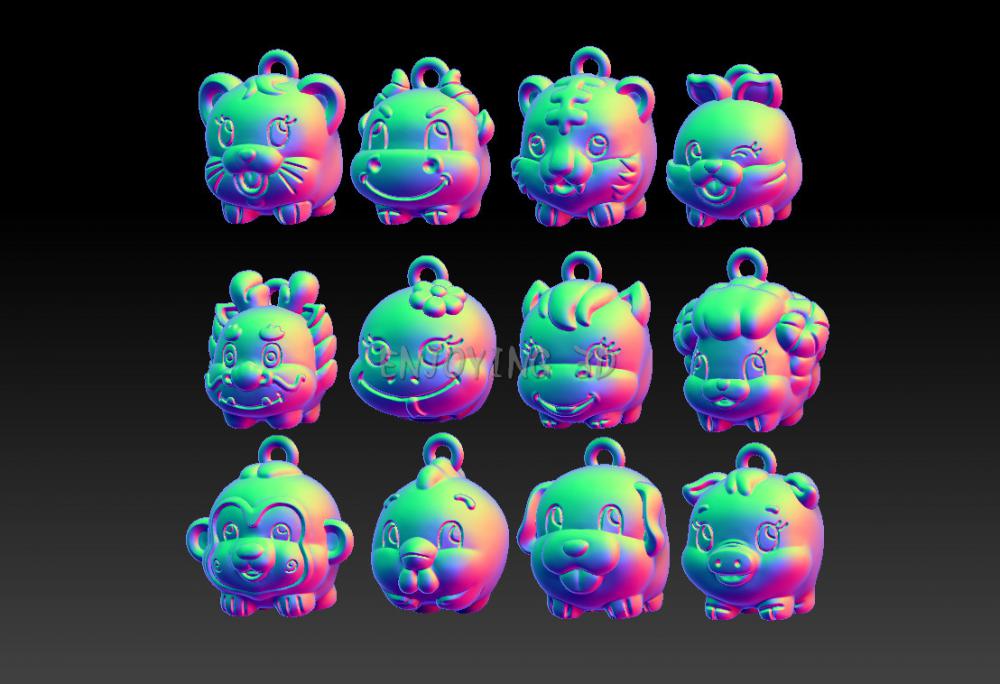 卡通十二生肖吊墜 23D打印模型