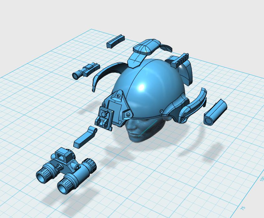 1/6兵人战术头盔+夜视仪模型3D打印模型