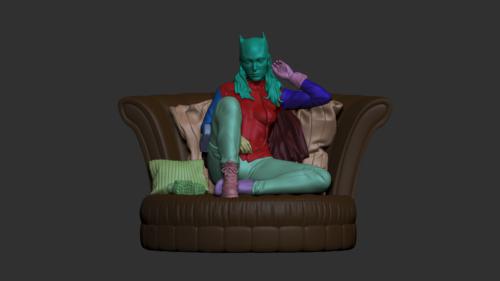 蝙蝠女 坐沙发3D打印模型