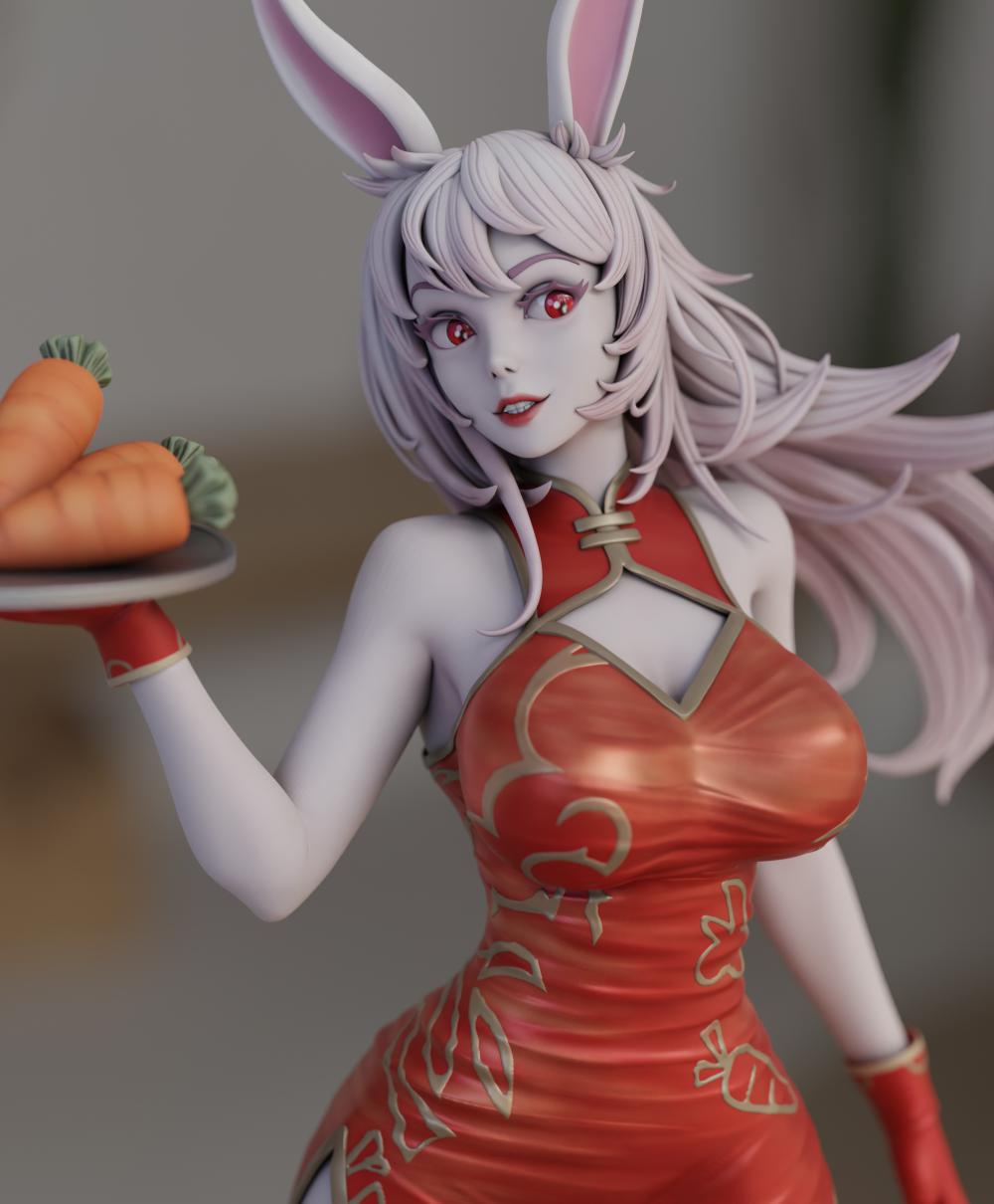 旗袍兔子女郎3D打印模型