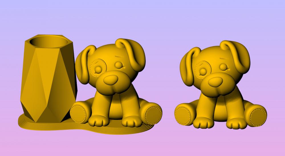 可爱小狗摆件笔筒3D打印模型