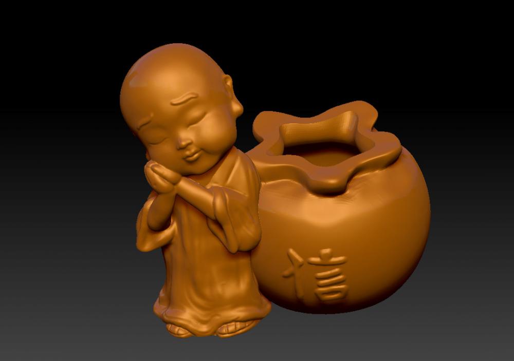 小和尚信佛-禅意花器 (花瓶)3D打印模型