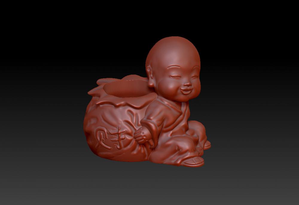 小和尚财源广进-禅意小花器 (花瓶)3D打印模型