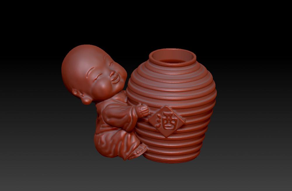 小和尚对酒当歌 2-花器 (花瓶)3D打印模型