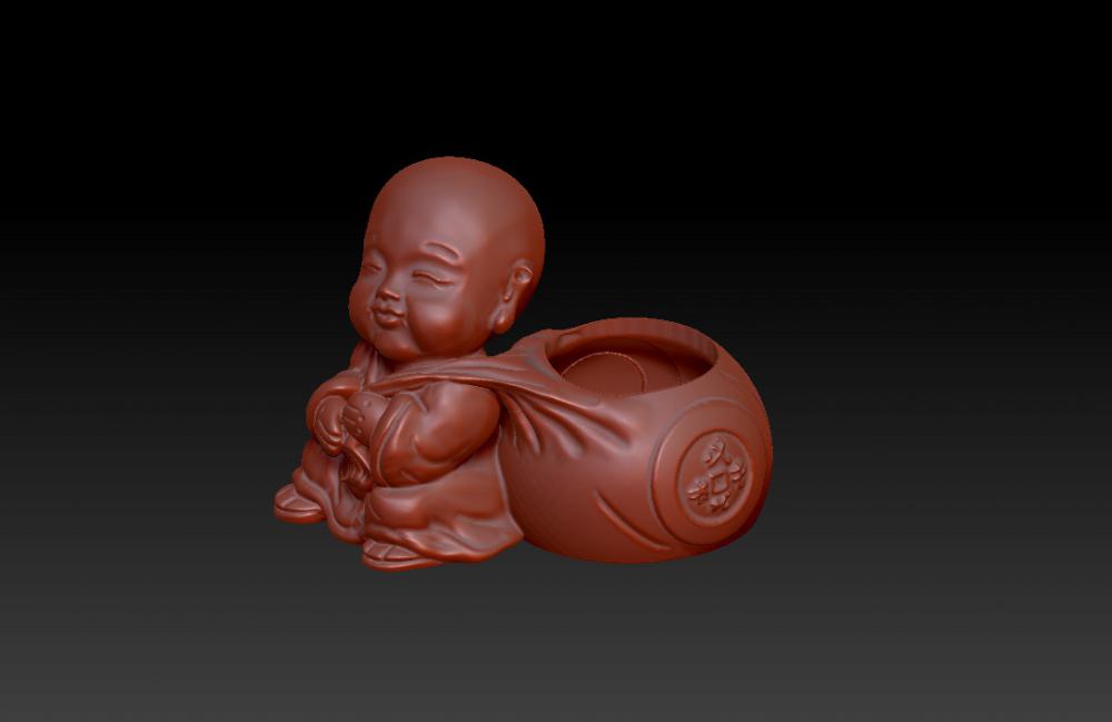 小和尚代代有錢-花器 (花瓶)3D打印模型