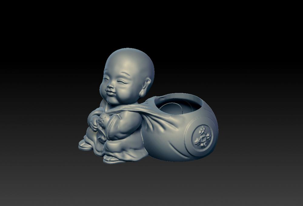 小和尚代代有錢-花器 (花瓶)3D打印模型