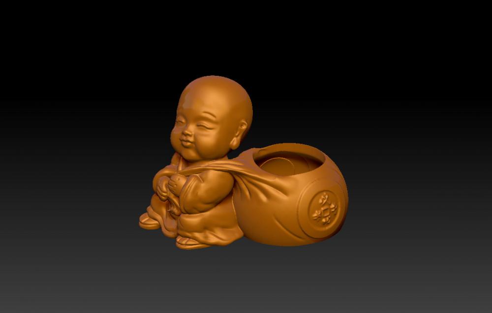 小和尚代代有錢-花器 (花瓶)3D打印模型