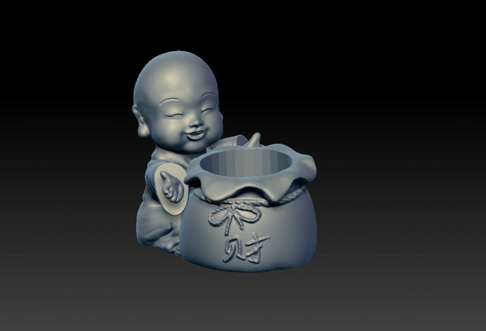 小和尚财源广进 2 花器 (花瓶)3D打印模型