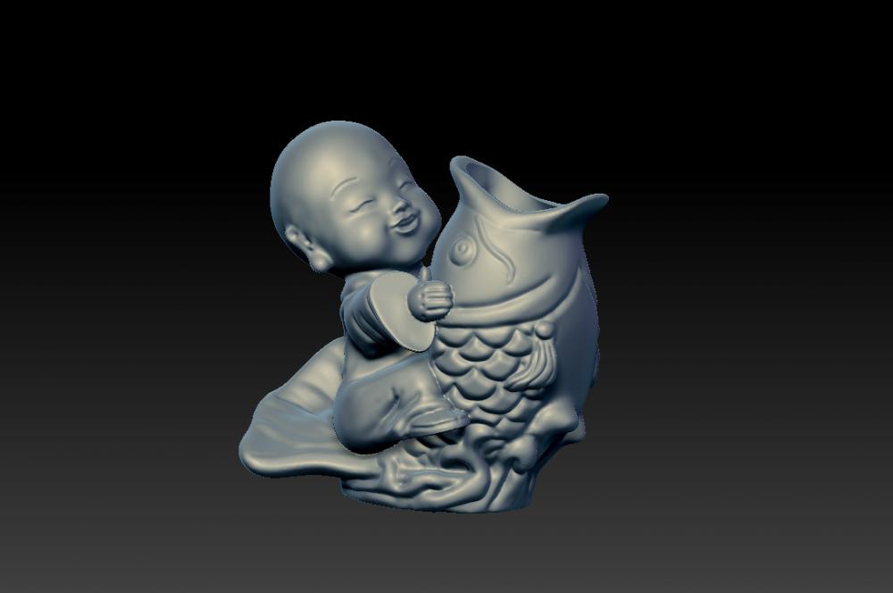 小和尚年年有余-花器 (花瓶)3D打印模型