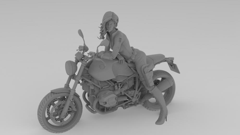 摩托车上的黑寡妇3D打印模型