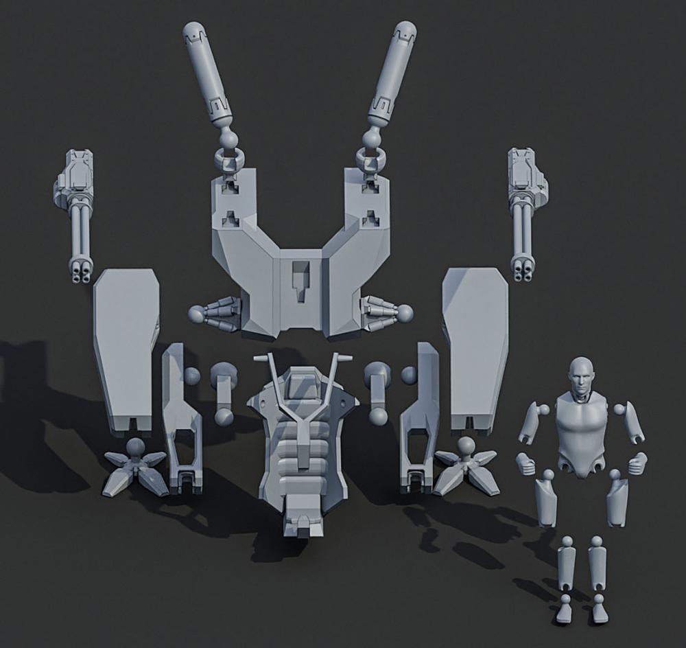 可动人型和可动机甲3D打印模型