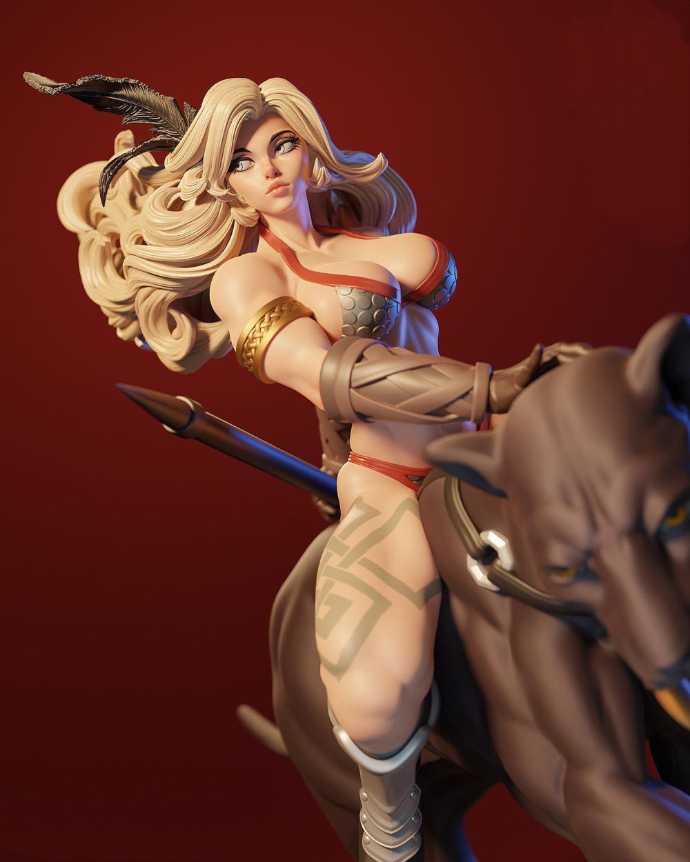 亚马逊女战士 骑豹3D打印模型