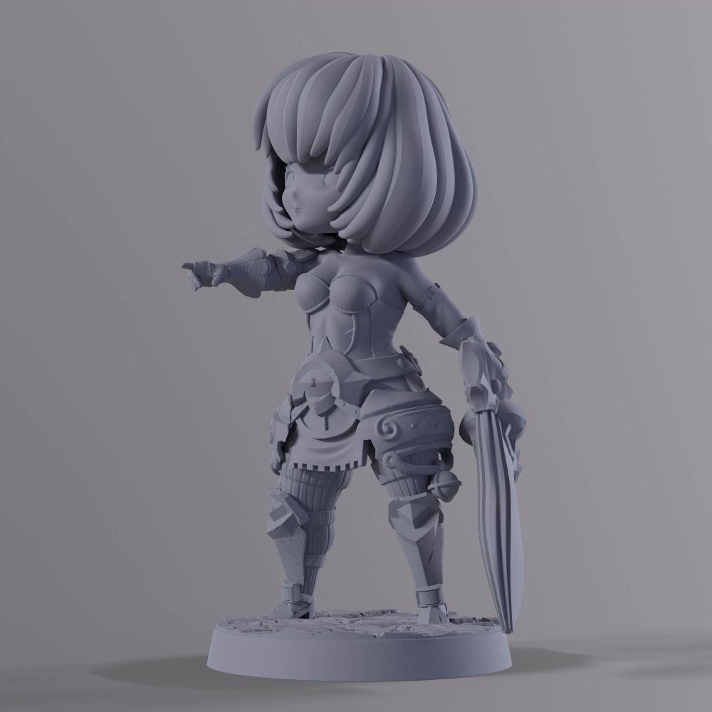 短发女战士 Q版3D打印模型