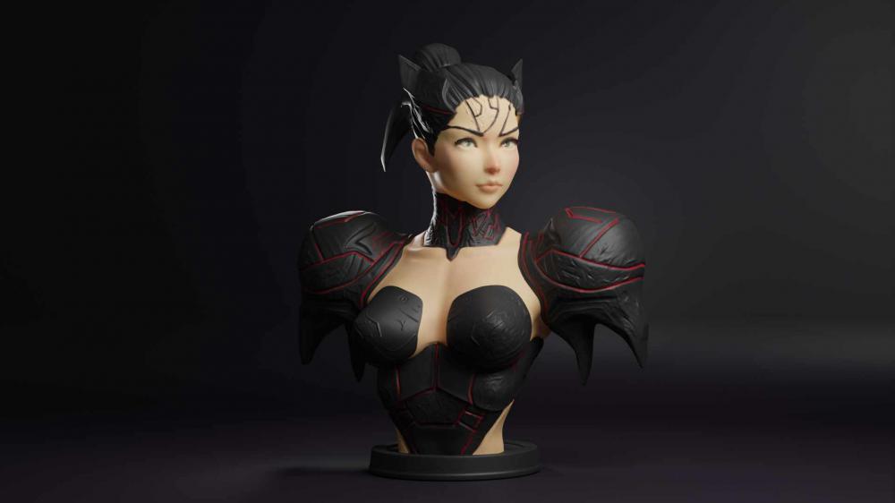 赛博女战士 胸像3D打印模型