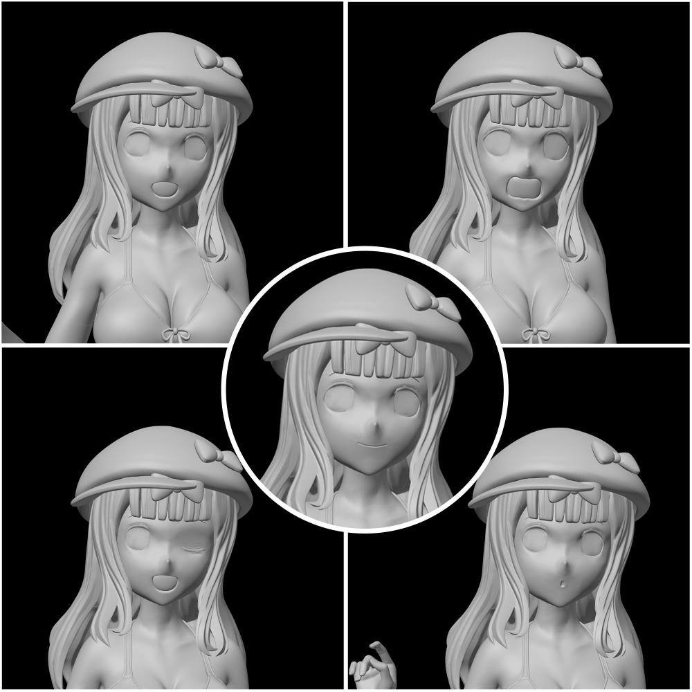 藤原千花书记 2个模型 加 5个表情3D打印模型