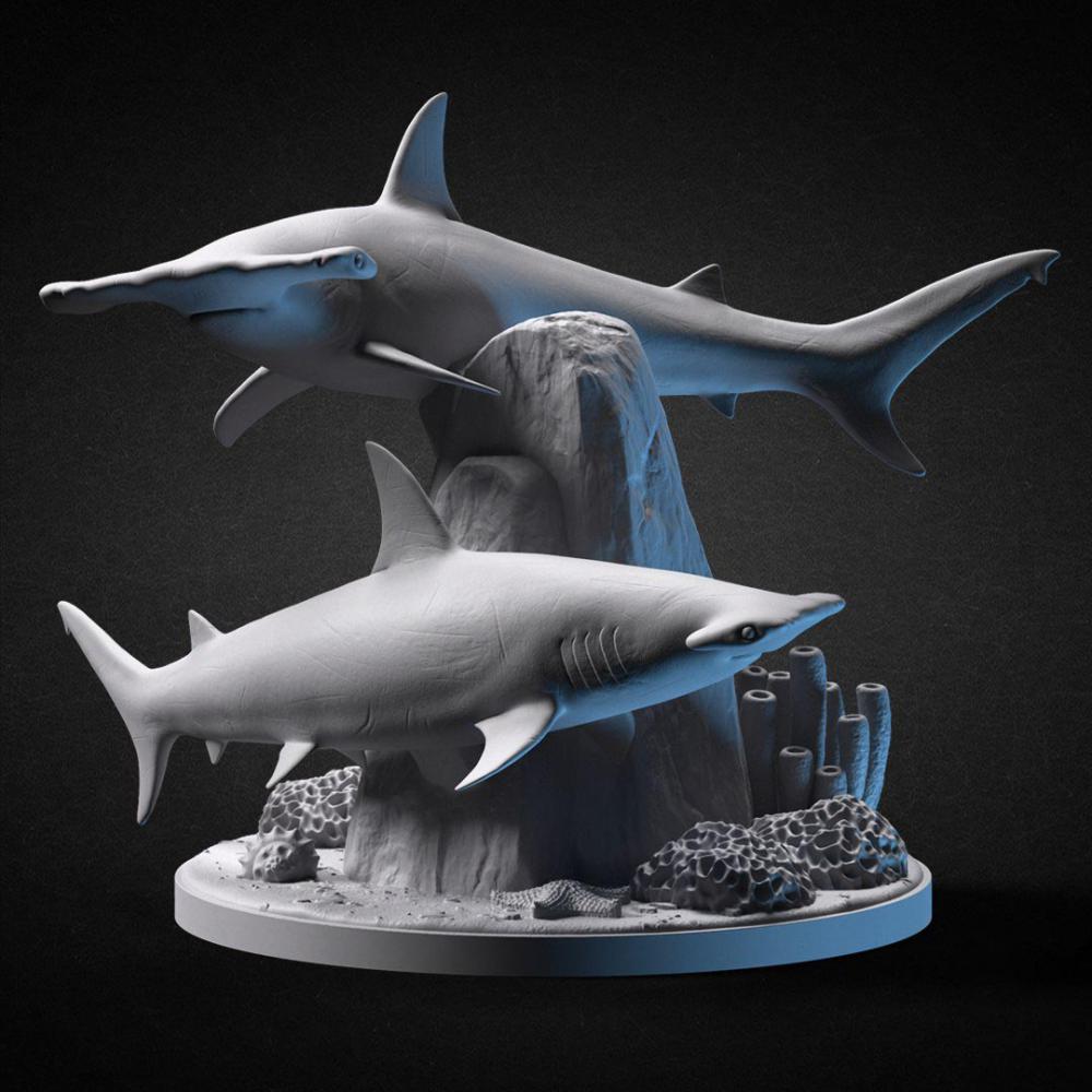 一对鲨鱼3D打印模型