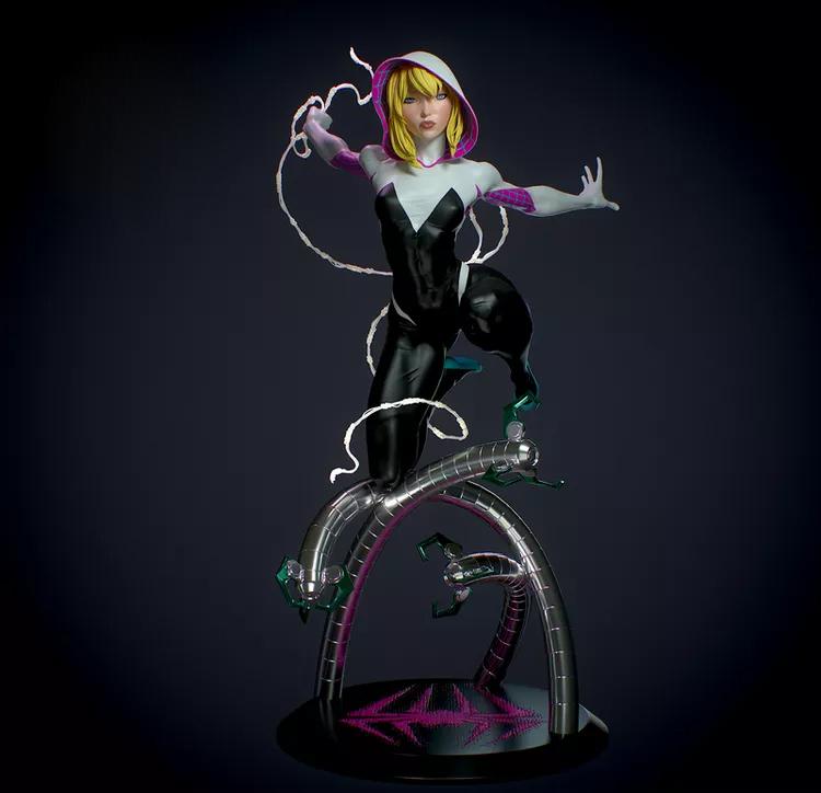 女蜘蛛侠 格温 双头雕版3D打印模型