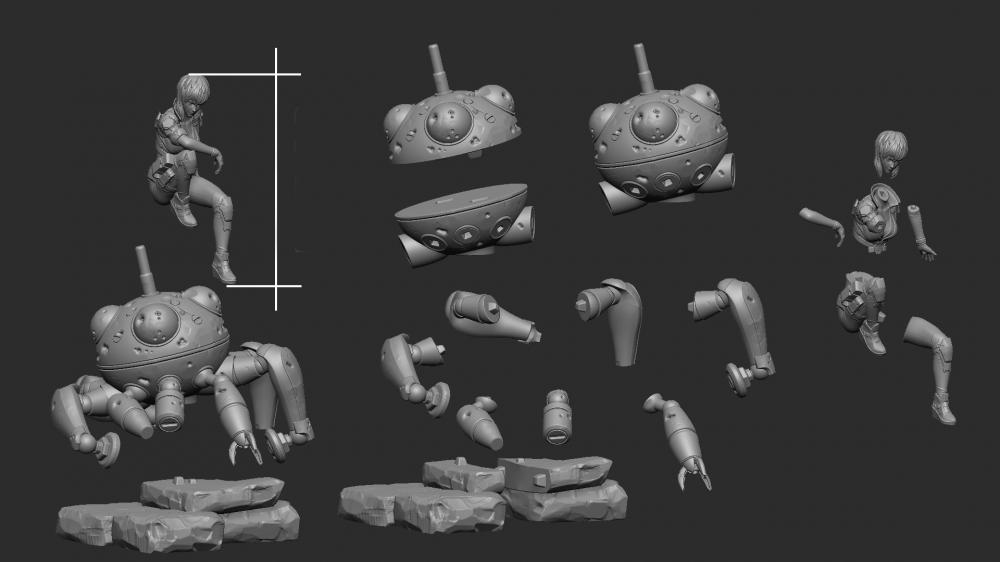  攻壳机动队 草薙素子和多脚战车  全身加胸像版3D打印模型