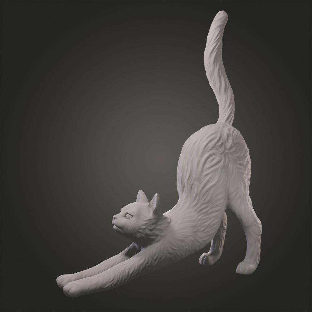 伸懒腰的猫 3D打印模型
