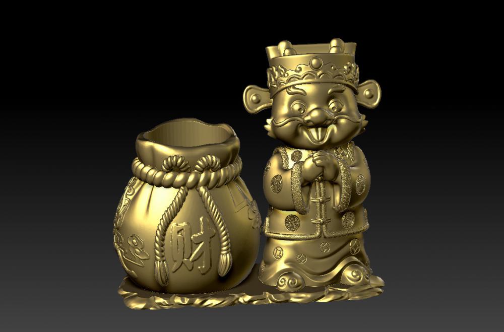 龙年恭喜发财笔筒 43D打印模型