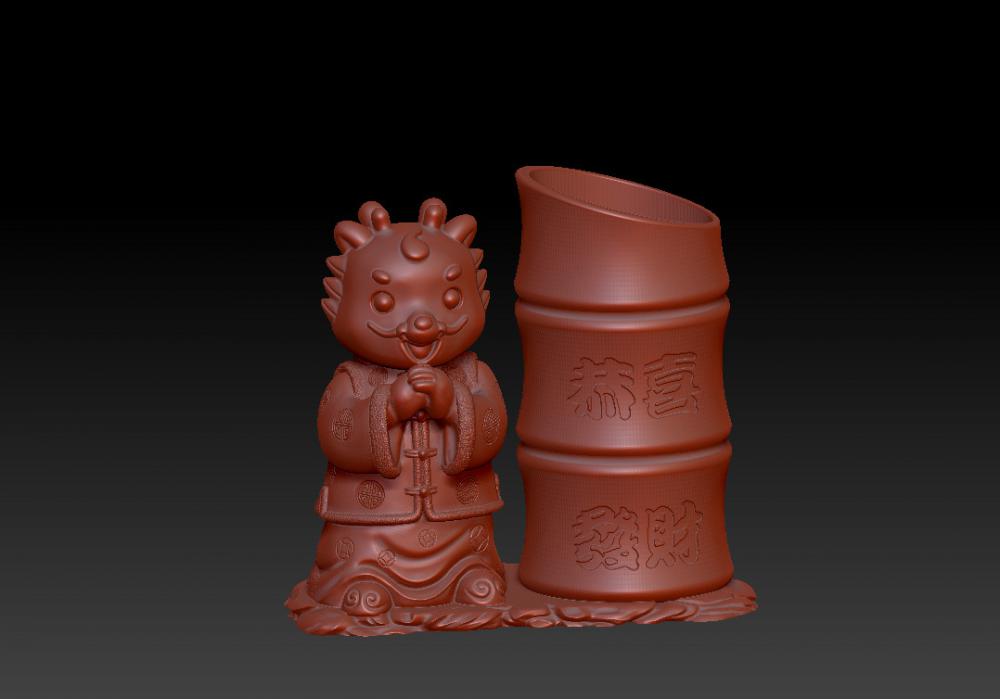 龙年恭喜发财笔筒 23D打印模型