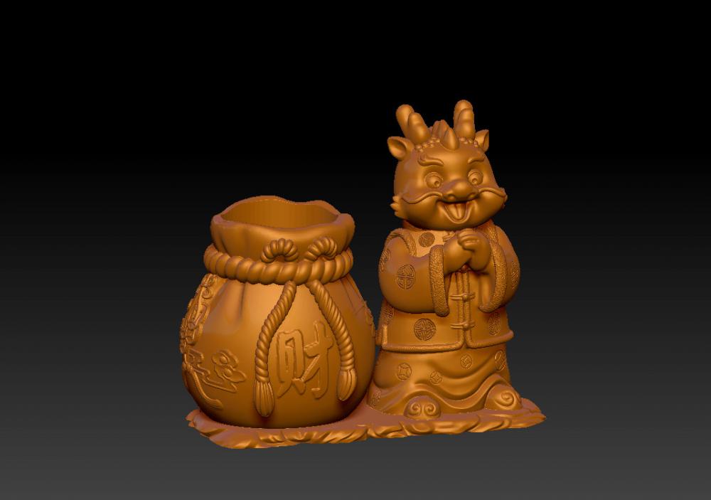 龙年聚财笔筒 13D打印模型