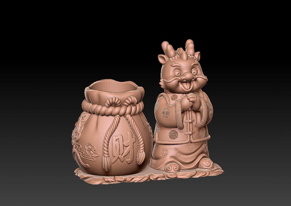 龙年聚财笔筒 13D打印模型