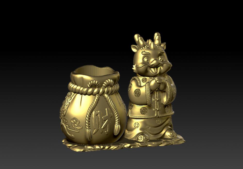 龙年聚财笔筒 13D打印模型