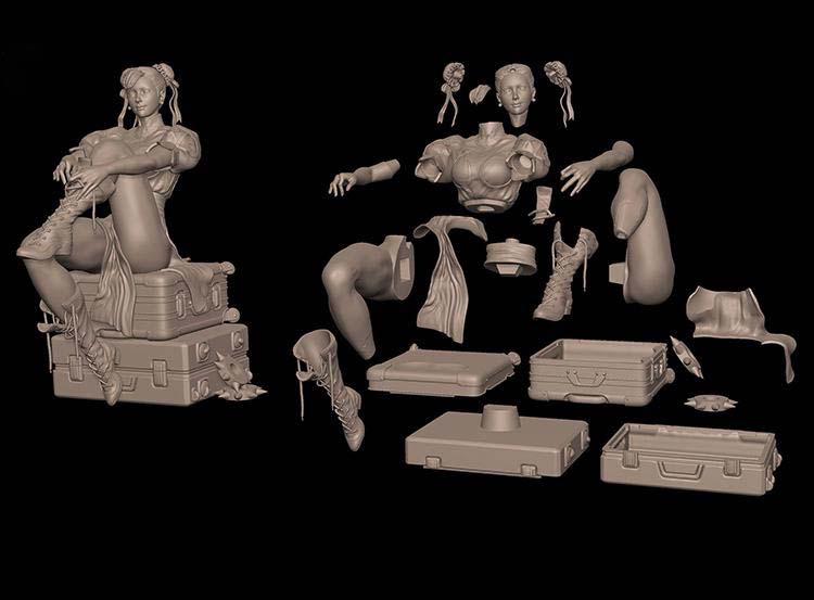 春丽坐箱子3D打印模型