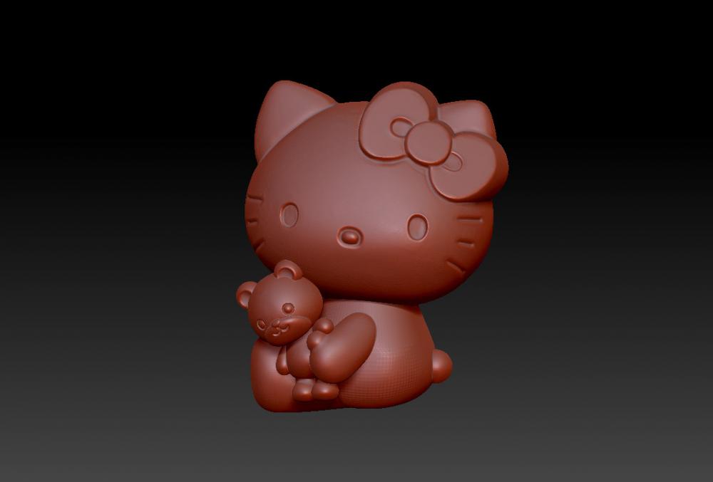 Hello Kitty 抱熊凯蒂猫吊坠-摆件3D打印模型