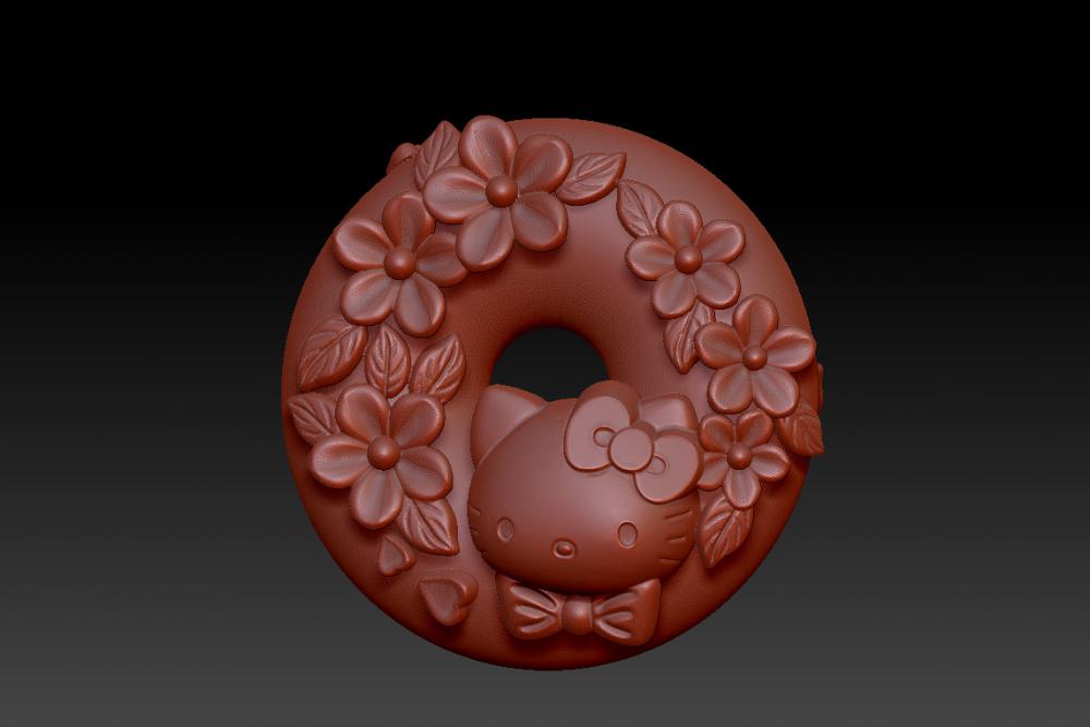 猫凯蒂猫(KITTY)平安吊坠-平安扣3D打印模型