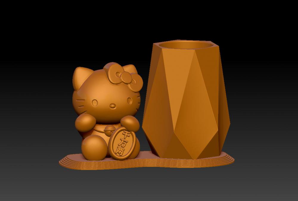 千万两招财凯蒂猫笔筒 13D打印模型
