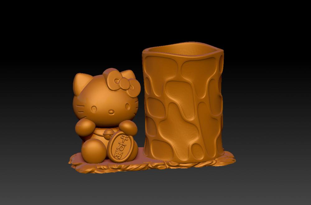 千万两招财凯蒂猫笔筒 23D打印模型