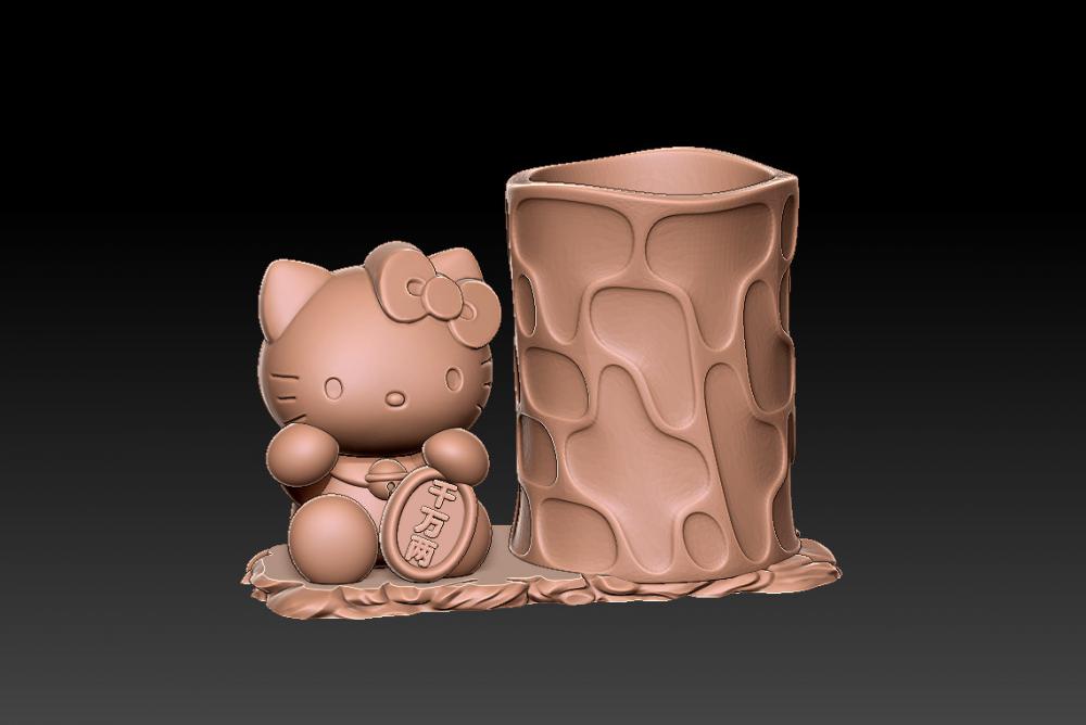 千万两招财凯蒂猫笔筒 23D打印模型
