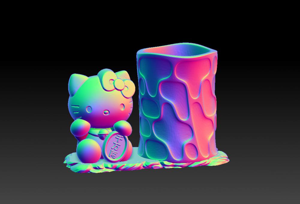 千万两招财凯蒂猫笔筒 23D打印模型