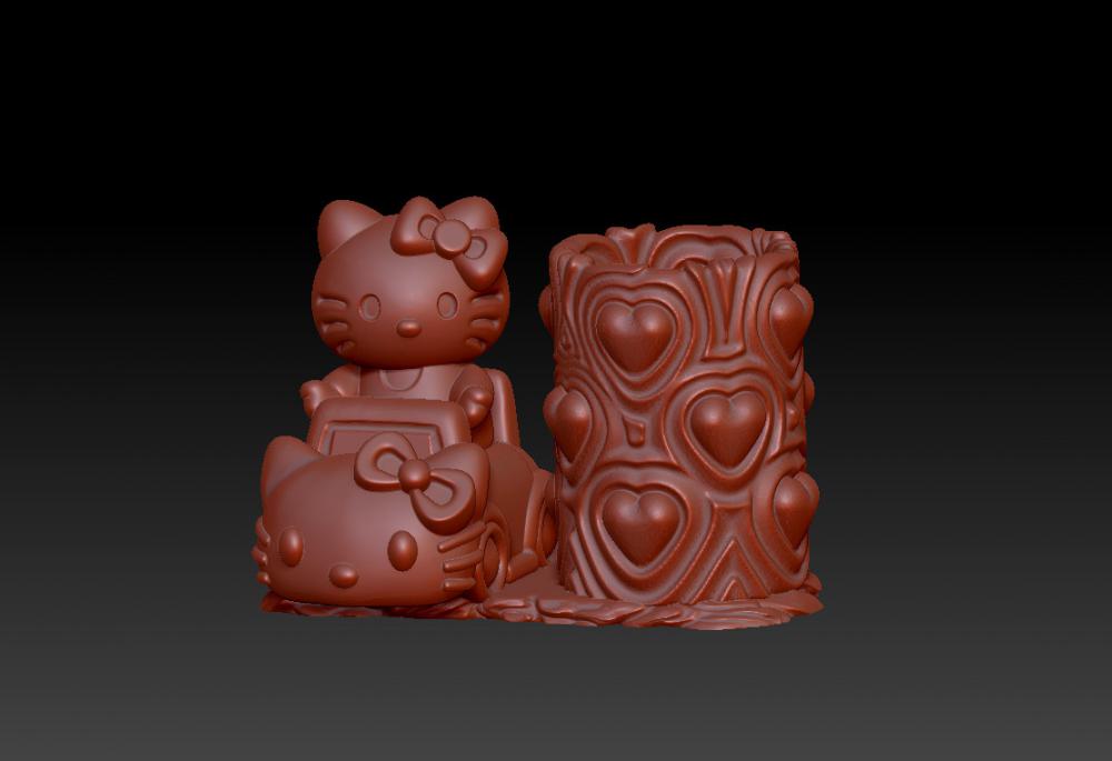 凯蒂猫开车笔筒 33D打印模型