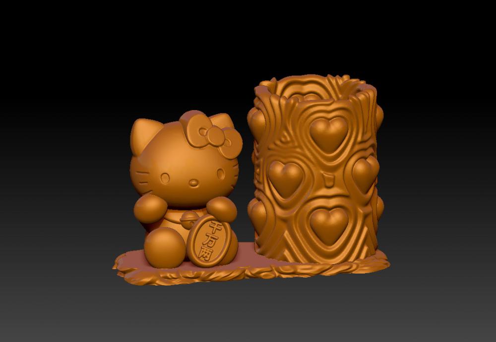 千万两招财凯蒂猫笔筒 33D打印模型
