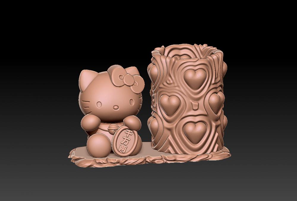 千万两招财凯蒂猫笔筒 33D打印模型