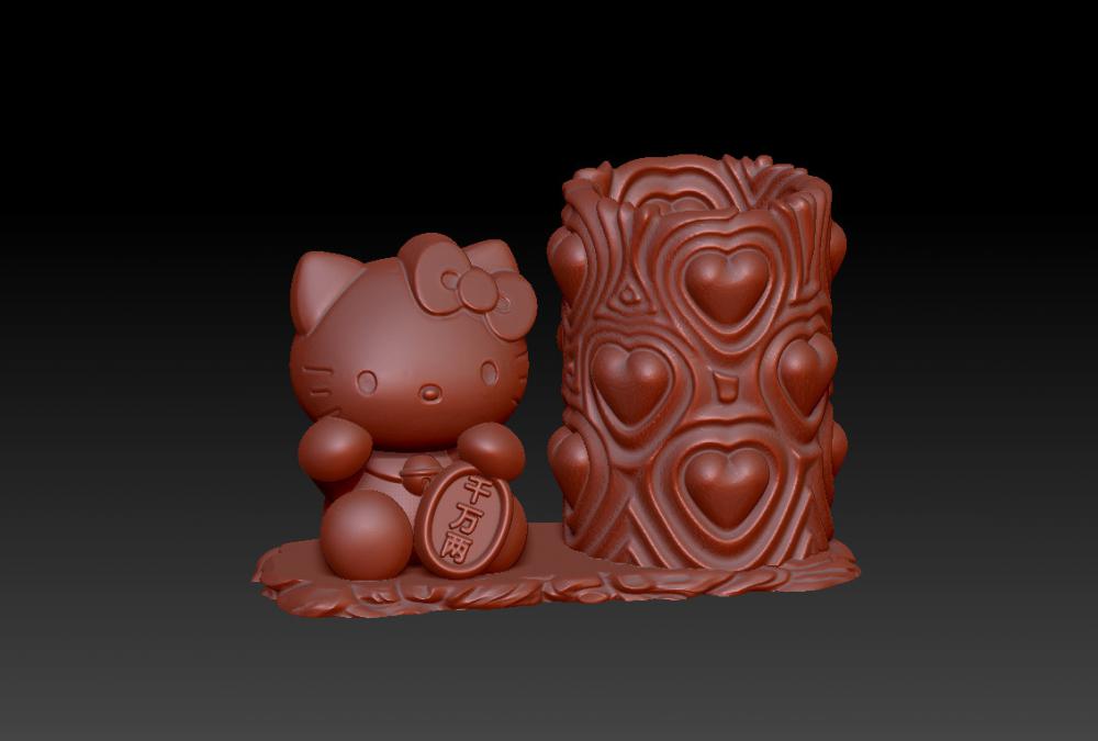 千万两招财凯蒂猫笔筒 33D打印模型