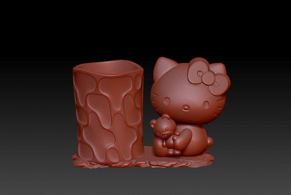 凯蒂猫抱熊笔筒 23D打印模型