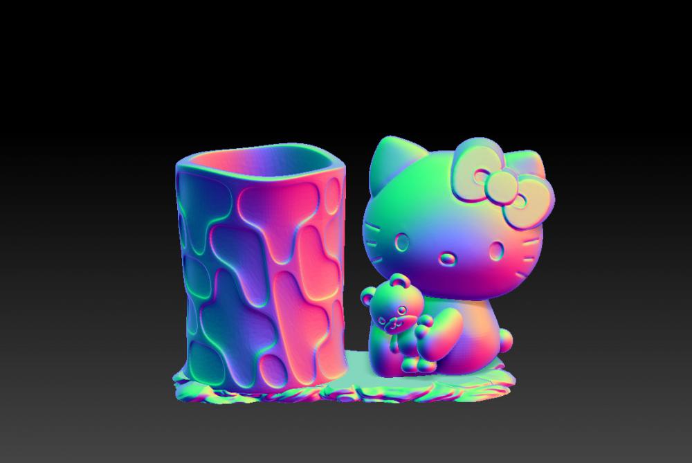 凯蒂猫抱熊笔筒 23D打印模型