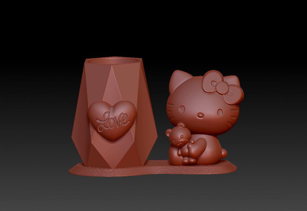 凯蒂猫抱熊笔筒 13D打印模型